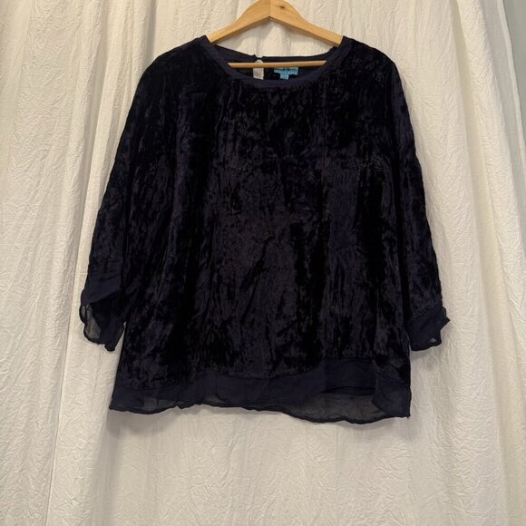 South Main Women Crushed Velvet Top Blouse Size XL Mature Holiday Midnight Blue - Picture 10 of 10